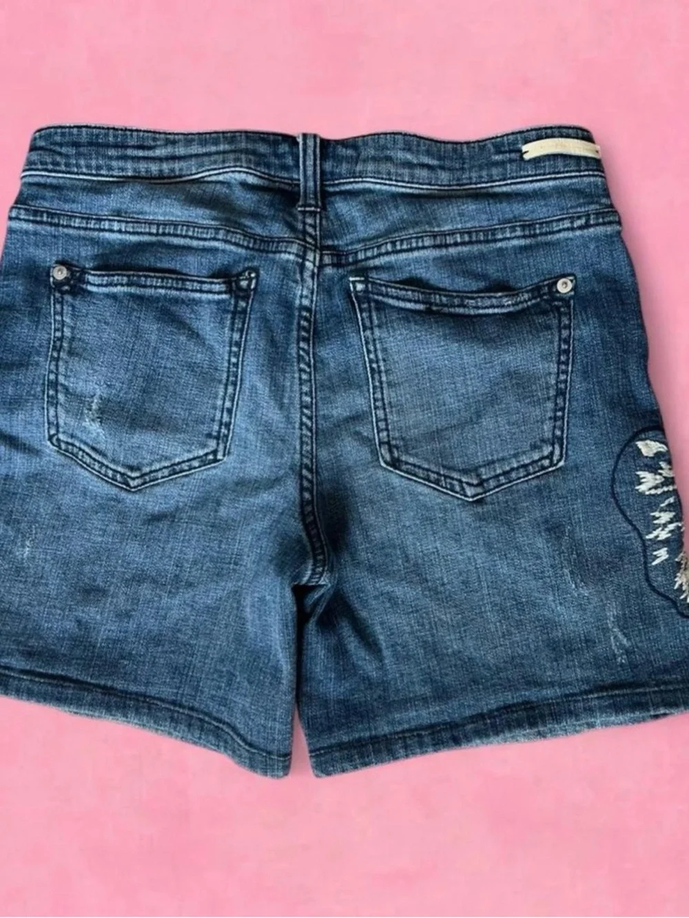 Anthropologie Blue Embroidered Denim Shorts - Picture 5 of 8